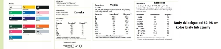 1.rozmiary koszulek